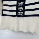 Anne Fontaine Stripe Top Blouse Lace Up Blue Ivory Boat Neck Ribbed Size 42 10 Photo 5