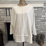 Spanx  PERFECT LENGTH TOP Powder White Sweatshirt Raw Hem Large Jersey Knit Photo 2