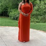 Halston Heritage HALSTON One Shoulder Drape Ruched‎ Orange Cocktail Evening Dress Formal Gown 12 Photo 3