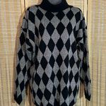 Silvercord Vintage 1990s Black Silver Diamond Pattern Turtleneck Sweater Large Photo 0