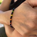 Matte Black & Rainbow Crystal Beaded Bracelet 8.25 inch Photo 0