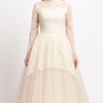 Vintage 60s Lace High Neck Wedding Gown w/ Tulle Skirt ILGWU USA small White Photo 0