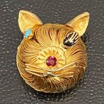 Head Vintage Unsigned Gold-tone Wired Cat CZ Stones Small Cat Brooch Photo 1