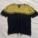 Y2K Harley Davidson greenish yellow and black knit logo intarsia sweater Size M Photo 0