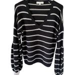 White + Warren Black Striped Balloon Sleeve Sweater Size M Photo 4