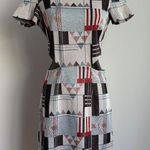 SUNO Womens Dress Size 2 Geometric Mini Short Sleeve Cut Out Retro Tan Photo 0