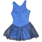 sleeveless blue romper athletic dress with a mesh skirt overlay front zip large Photo 2