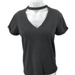 ALLSAINTS  Women's Black Short Sleeve Cutout Choker V-Neck Blouse Shirt Top Sz S Photo 0