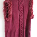 Rachel Zoe Burgundy Red Knit Vest with Faux Fur Trim Photo 5