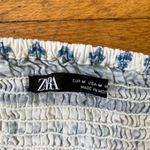 ZARA  Boho Smocked Puff Sleeve Crop Top Medium‎ Blue White Print Feminine EUC Photo 6