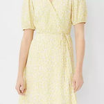 Ann Taylor  NWT Yellow Floral Puff Sleeve Wrap Dress Medium Ruffle‎ Hem Tie Waist Photo 0