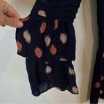 Parker  Bell Sleeve 100% Silk Dress XS Navy Dot Print $299 Pintuck V-Neck Photo 3