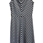Maurice's Chevron Black/White Fit & Flare Midi Dress Size Large V Neck Ruffle Photo 0