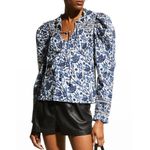 Love The Label Floral Blouse Top in Mabel Blue White Size Medium Photo 11