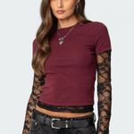 Democracy Layered Lace Sleeve Top  Black Blue Long Baseball Ringer Tee Small Photo 0