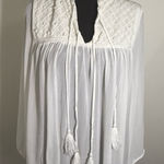 Lucky Brand  White Bib Collar Tie Front Blouse Photo 0