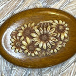 Vintage Floral Carved Celluloid Wooden Brooch Brown Photo 0