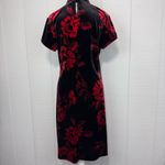 Vintage S.L. Fashions Black Red Floral Velvet Cheongsam Collared Midi Dress 14 Photo 3