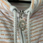 Christine Alexander Rhinestone Studded Striped Full Zip Sweatshirt Sz Small White Photo 3