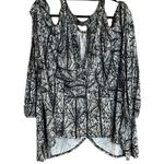 Free People Black & Gray Keyhole Neck Cold Shoulder Top. Beaded Neck & Sleeves Photo 2