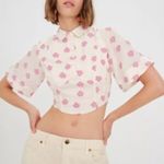 For Love & Lemons  White & Pink Floral Short Sleeve Blouse S Photo 0