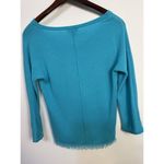 Pure Amici Cashmere Sweater Turquoise Fringe Hem Vneck S Blue Photo 2
