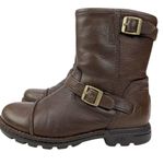 UGG  Australia Women 1971 Brown Leather Biker Boots Size 3 shearling lining Photo 6