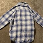 Old Navy  Shirt Womens Medium The Boyfriend Flannel Plaid Blue White Buttondown Photo 2