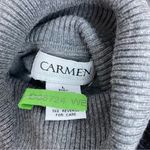 Carmen Marc Valvo  Gray Short Sleeve Turtleneck Top Cinched Waist Lace Shoulder L Photo 3
