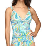 Ralph Lauren Lauren Size 14 Carnivale Paisley One Piece Swimsuit - Blue Beach Photo 0