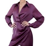 ZARA  satin effect eggplant colored dress‎ with plunging neckline. Mini. Sz small Photo 1