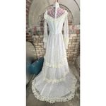 Wedding dress 1970s boho bishop sleeves ruffle train white cream Size 10 Photo 5