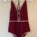 Free People  Intimately Bodysuit Womens Small Maroon Nylon Stretch Lace Be My Bae Photo 0