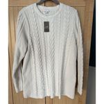 J. JILL Chenille Crewneck Tunic Sweater Cable Knit Medium M Pullover Cream White Photo 3