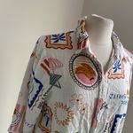 LABEL OF LOVE Linen Blend Graphic Button Down Womens Sz Medium Cream White Photo 1