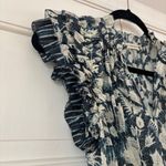 Ulla Johnson Dira Top Indigo Metallic Ruffle Size 0 Flutter Sleeve Tassel Tie Photo 6