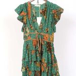 Ulla Johnson Marni Green Floral Ruffle Sleeves Tie Hourglass Mini Dress Size 14 Photo 4