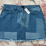 Nasty Gal  Blue Denim Patch Print Raw Hem Micro‎ Mini Skirt Photo 0