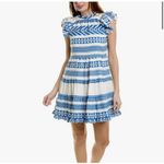 Sail To Sable Geo Stripe Ruffle Neck Dress 100% Cotton Blue White Size XS EUC Photo 10