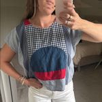 PAMUT red white and blue patchwork denim gingham shirt sleeve Top ! Size M Photo 6