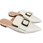 Linea Paolo White Pointed Toe Gold Tortoise Buckle Slip On Flat Mules Size 9.5 Photo 0