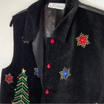 Dress Barn Black Christmas Vest Sz XL Felt Embellished Holiday Tree Bells Photo 9