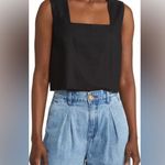 Treasure & Bond Black Square Neck linen Blend Sleeveless Crop Tank Top Photo 0