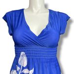 Cristina Love Womens Empire Waist Babydoll Mini Dress Smocked Floral Blue Large Photo 1