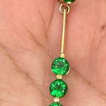 Signed 925 Gold Over Sterling Silver Vermeil Emerald Green CZ Row Drop Pendant Photo 7
