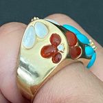 PJM 925 Gold Over Sterling CZ Turquoise Carnelian Gem Flower Design Ring Size 6 Photo 5