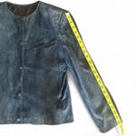 Departure Vintage Dark Blue Distressed Nubuck Leather Collarless Jacket Size 44 Photo 6