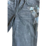 Free People Sandrine Rose Los Angeles black wide leg embroidered jeans size 24 Fray Hem Photo 11