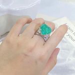 Ladies elegant large paraiba tourmaline emerald heart stone 925 ring 6 NIB Silver Photo 3