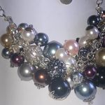 Elegant Multicolor Faux Pearl Cluster Boho Statement Necklace Silver Photo 3